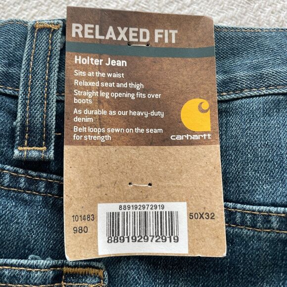Carhartt Mens 50 X 32 Relaxed Fit Holter Jean Lot of 2 Dark and Medium Wash NWT - Picture 2 of 5